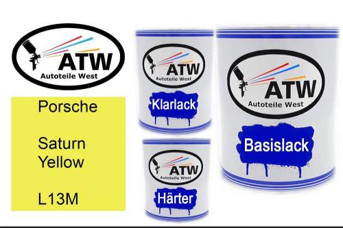 Porsche, Saturn Yellow, L13M: 1L Lackdose + 1L Klarlack + 500ml Härter - Set, von ATW Autoteile West.